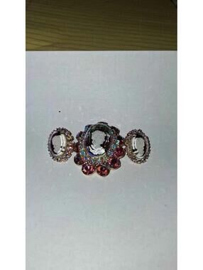 Vintage juliana AB  pink and intaglio cameo brooch pindett and earring set